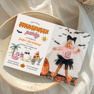 Sommerween Sommerpool Halloween Geburtstagsfoto Einladung