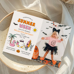 Sommerween Sommerpool Halloween Geburtstagsfoto Einladung