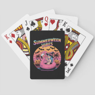 Sommerween-Stimmung Hexe Flamingo Spielkarten