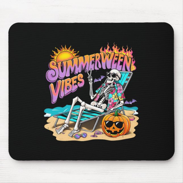 Sommerween-Stimmung Skelett-Kürbis Gruseliger Urla Mousepad (Vorne)