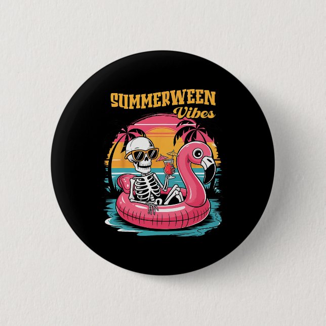 Sommerween Stimmung Skelett Sommerferien Lustiger  Button (Vorderseite)