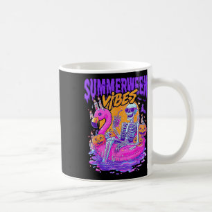 Sommerween-Vibes Gruseliger Skelett-Flamingo-Pool Kaffeetasse