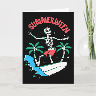 Sommerween-Vibes Skelett-Surf-Wellen Sommer Hal Karte