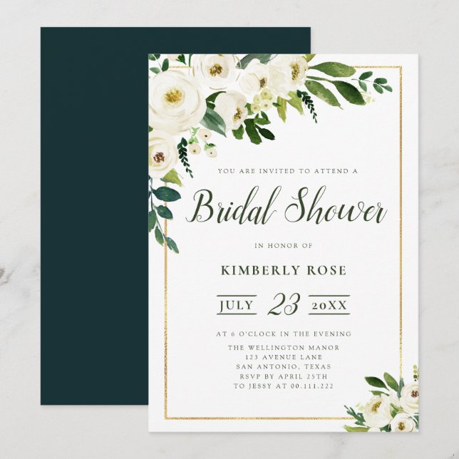 Sommerweiße Blumen Brautdusche Einladung (Vorne/Hinten)