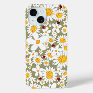 Sommerweiße Daisien und rote Ladybugs auf Brown title_seo2