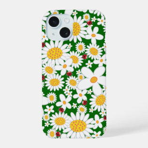 Sommerweiße Daisien und Whimsical Red Ladybugs iPhone 15 Hülle