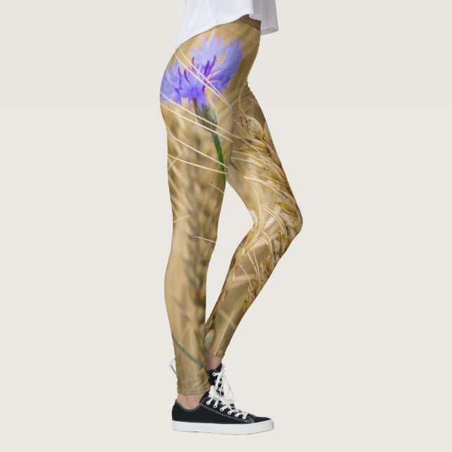 Sommerweizenfeld mit blauen Kornblumen Leggings (Rechts)
