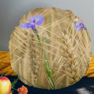 Sommerweizenfeld mit blauen Kornblumen Rundes Kissen
