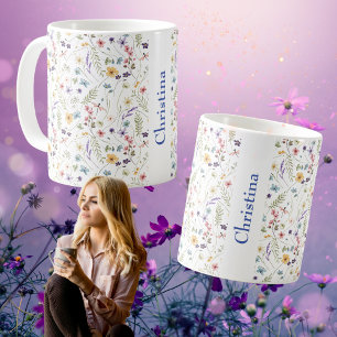 Sommerwiese Allover-Muster Name Kaffeetasse