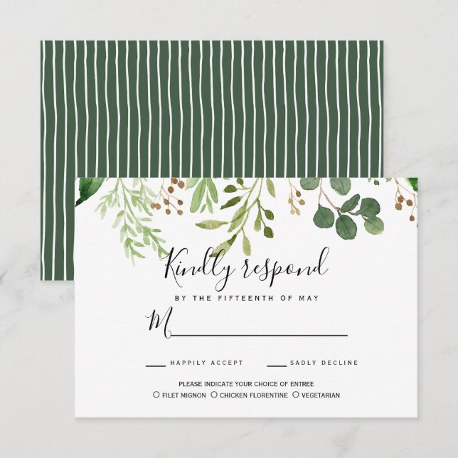 Sommerwiese Blätter Hochzeit RSVP MEAL WÄHLEN Einladung (Vorne/Hinten)