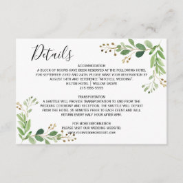 Sommerwiese Blätter Wasserfarbe Hochzeitdetails Begleitkarte
