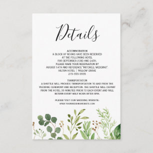 Sommerwiese Blätter Wasserfarbe Hochzeitdetails Begleitkarte