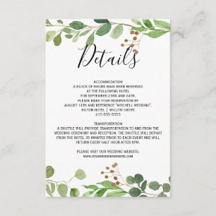 Sommerwiese Blätter Wasserfarbe Hochzeitdetails Begleitkarte