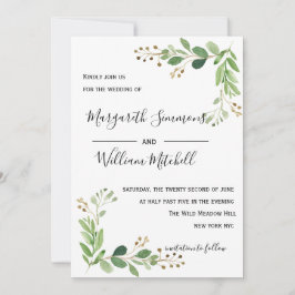 Sommerwiese Blätter Wasserfarbe Hochzeitseinladung Save The Date