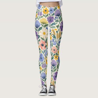 Sommerwiese Botanisches Blumengestrickte Leggings