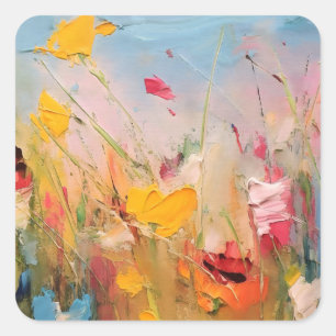 Sommerwiese – Expressive abstrakte Wildblumen Quadratischer Aufkleber