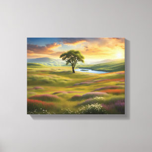 Sommerwiesen Landschaft bei Sonnenuntergang Leinwanddruck