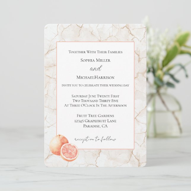 Sommerwind Grapefruit Hochzeit Einladung (Stehend Vorderseite)