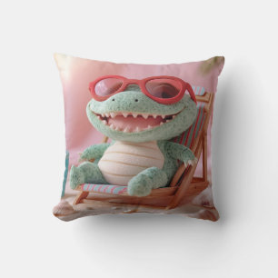 Sommerwoben: Chillin' Plush Crocodile on Vacation Kissen