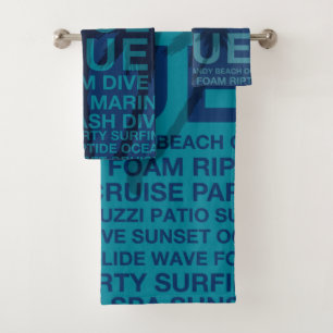 Sommerworte Poolside und Palme - Türkis Badhandtuch Set