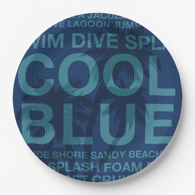 Sommerwörter Poolside und Palmen Tree Pappteller (Vorderseite)