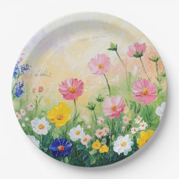 Sommerzeit. Farbige Blumen. Kunst.  Pappteller
