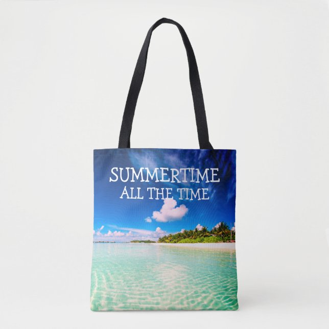 Sommerzeit Ganzes Zitat mit weißem Text Tasche (Vorderseite)