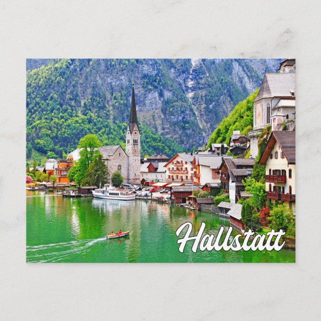Sommerzeit in Hallstatt, Österreich Postkarte (Vorderseite)