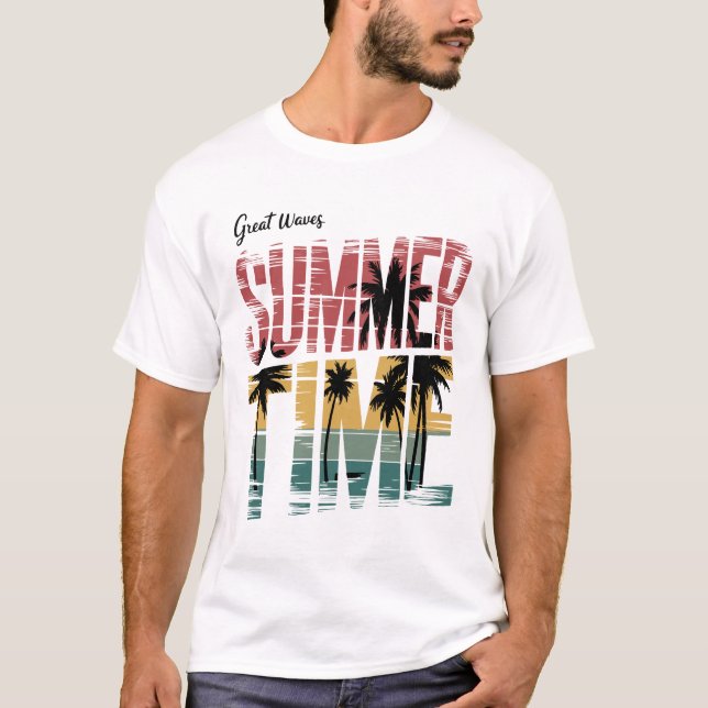 SOMMERZEIT - Retro Beach Sunset Palm Trees Graphi T-Shirt (Vorderseite)