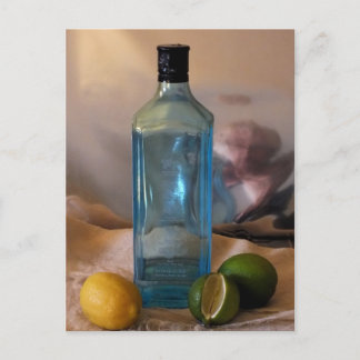 "Sommerzeit" Stillleben mit Flasche und Zitrus Postkarte