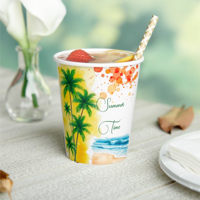 „Sommerzeit“-Stranddesign Pappbecher (In Situ)