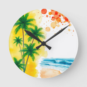 „Sommerzeit“-Stranddesign Runde Wanduhr