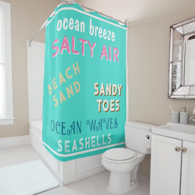 Sommerzeit Türkise Beach Sand Typografie Duschvorhang (Beispiel)