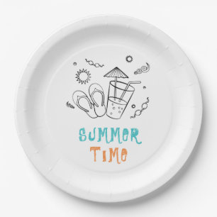 Sommerzeitvibes von Sonne & Urlaub, Skizze Kunst Pappteller