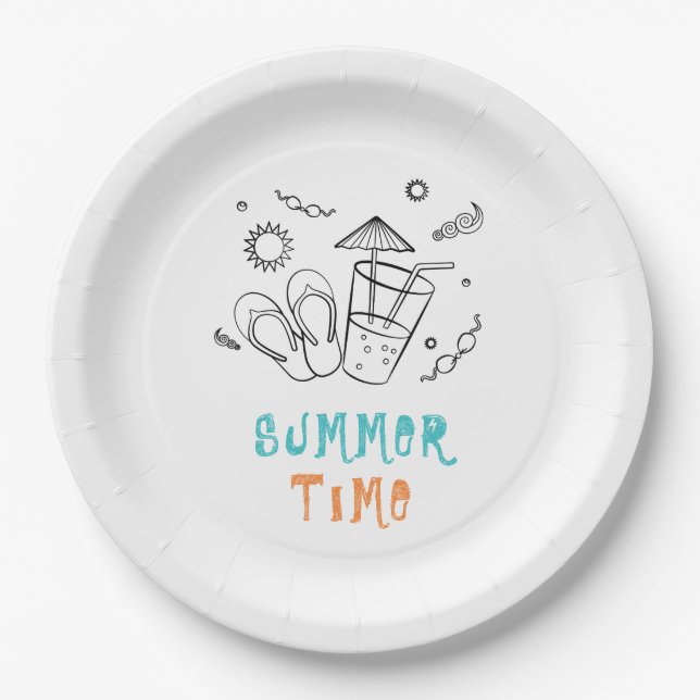 Sommerzeitvibes von Sonne & Urlaub, Skizze Kunst Pappteller (Vorderseite)