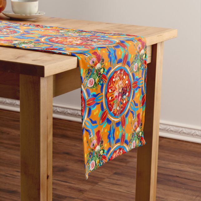 Sommerzitrus, boho, bohemiisch, floralmediterran  kurzer tischläufer (Beispiel)