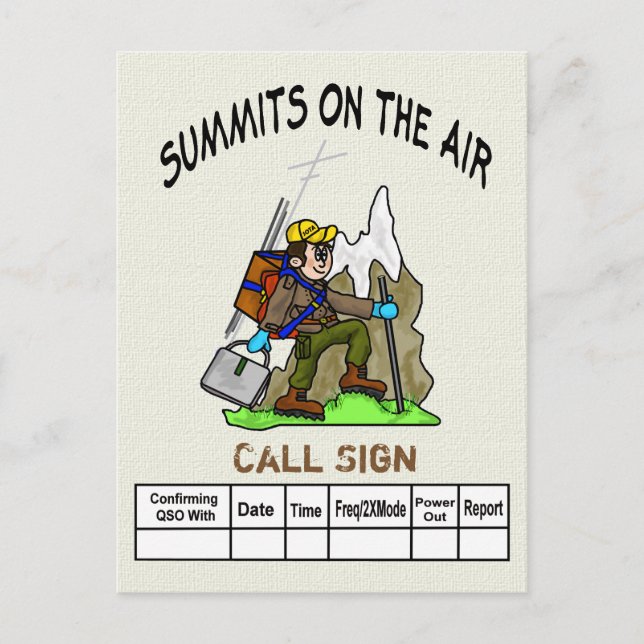 Sommets Sur La Carte QSL Ham Randonnée Cartoon Air (Devant)