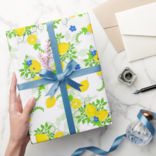 Sommige blaue und gelbe Zitronen Blumenmuster Geschenkpapier