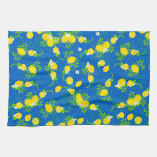 Sommige blaue und gelbe Zitronen Blumenmuster Geschirrtuch