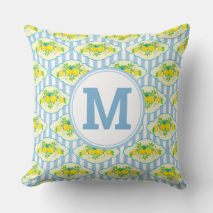Sommige Blaue und Gelbe Zitronen Blumenmuster Kissen