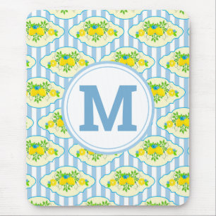 Sommiges Blaues und Gelbes Zitronen-Blumenmuster Mousepad