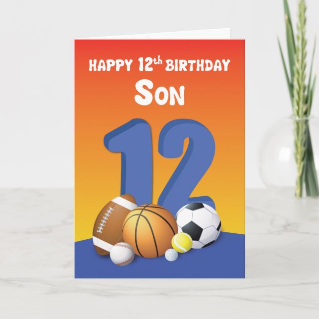 Son 12. Geburtstag Sportbälle Karte (Vorderseite)