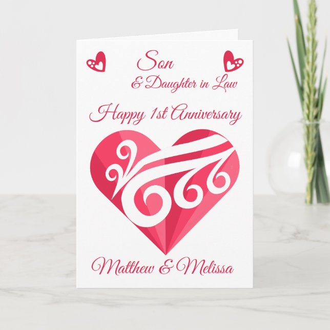 Son 1. Hochzeit Jubiläum Pink Heart Karte (Vorderseite)