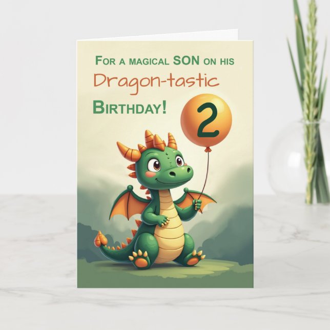 Son 2. Geburtstag Niedlich Dragon Holloon Karte (Vorderseite)