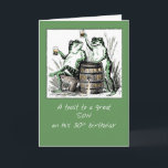 Son 30. Geburtstag Frogs Toasting mit Bier Karte<br><div class="desc">Ein Toast zu Ihrem Sohn wird die perfekte Karte sein,  wenn er 30 Jahre alt ist. Für den Typ,  der gerne Bier trinkt,  wird dieses Vintage-Bild von zwei Fronten,  die über ein Barrel Bier toasten,  ziemlich lustig sein. Herzlichen Glückwunsch zum 30. Geburtstag deines Sohnes!</div>