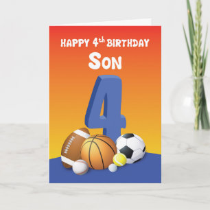 Son 4 Birthday Sports Balls Karte