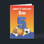 Son 5 Birthday Sports Balls Karte<br><div class="desc">Ein spielerischer Sohn brauchte eine lustige und spielerische Geburtstagskarte, wenn er in den nächsten Tagen endlich seinen 5. Geburtstag feiert. Eine Karte wie diese farbenfrohe Karte mit mehreren Kugeln auf der Vorderseite ist die beste Karte, um ihm zu geben.</div>