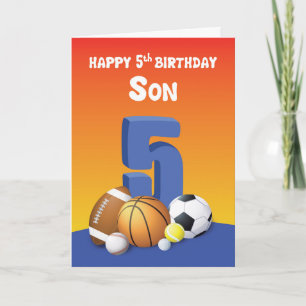 Son 5 Birthday Sports Balls Karte