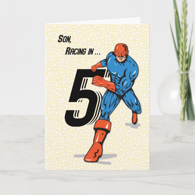 Son 5th Birthday Superhero Karte (Vorderseite)