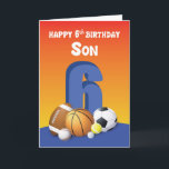 Son 6 Birthday Sports Balls Karte<br><div class="desc">Große und kleine Bälle sind auf der Vorderseite dieser Karte verstreut. Zusammen mit diesen Kugeln ist die große Zahl sechs stehenden hoch in der Mitte. Die einzige Karte,  die Ihrem liebsten Sohn zu geben,  wenn er seinen 6. Geburtstag feiert. Hol dir das heute für ihn!</div>